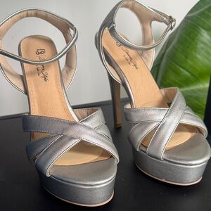 Glamorous Silver Strappy Heels